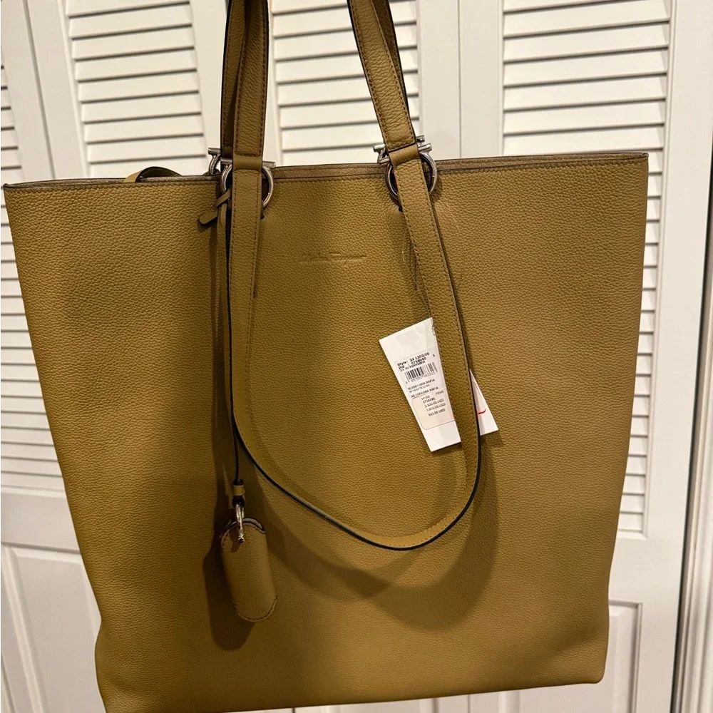 Salvatore Ferragamo Olive Tote Bag with Double Straps